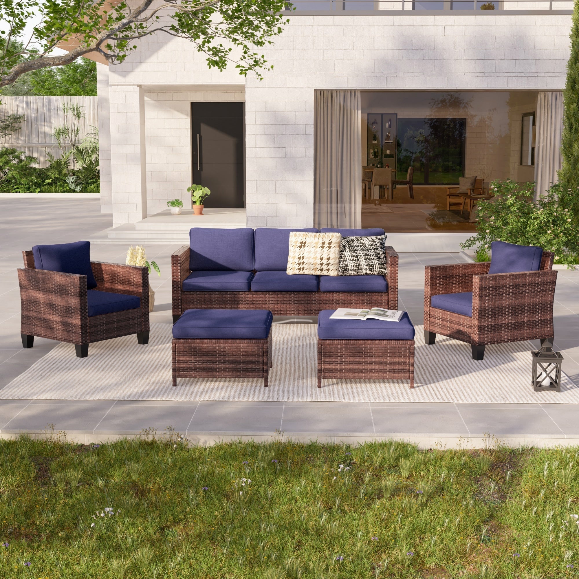 Ensemble de meubles de jardin LIVOOSUN 5 pièces en rotin marron