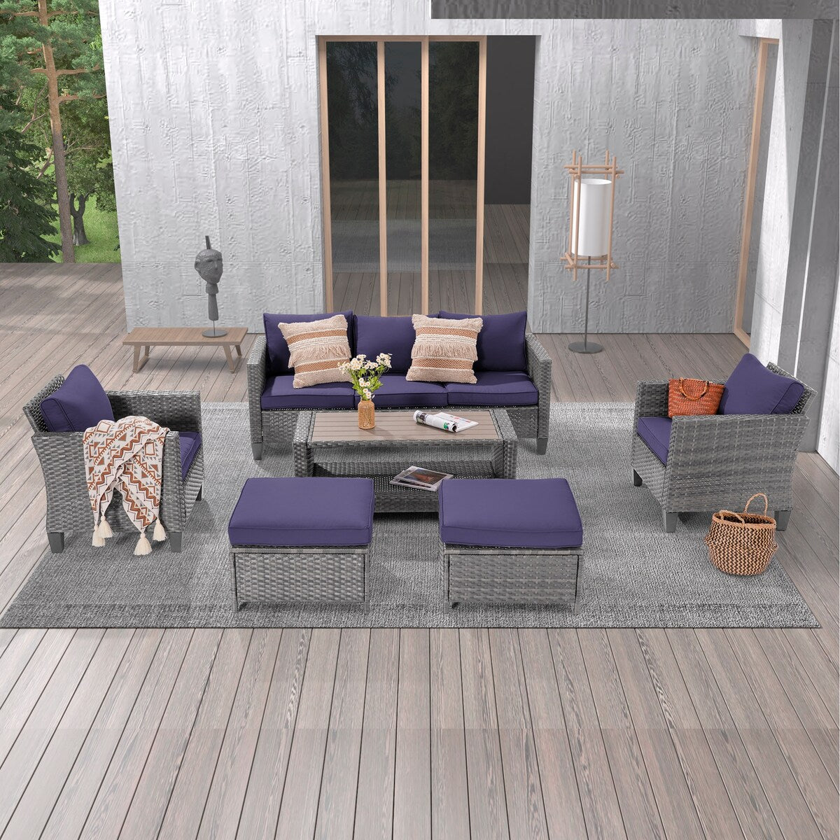 Ensemble de 6 canapés d'extérieur en rotin gris LIVOOSUN avec table basse
