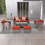 Ensemble de 6 canapés d'extérieur en rotin gris LIVOOSUN avec table basse