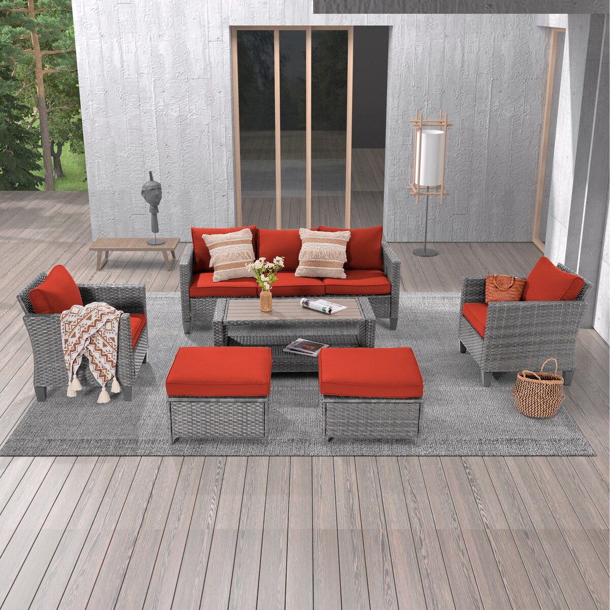 Ensemble de 6 canapés d'extérieur en rotin gris LIVOOSUN avec table basse