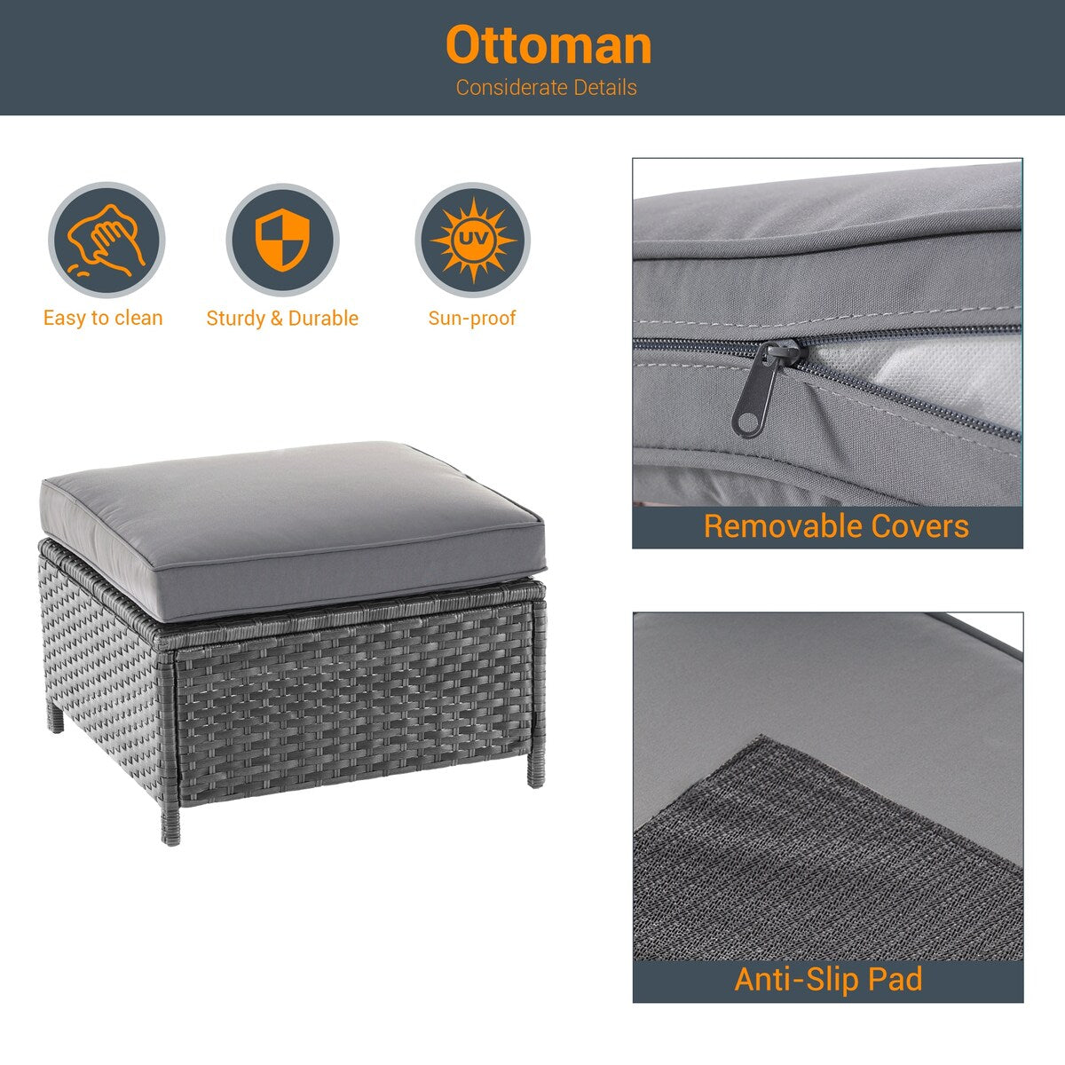 Ensemble de 6 canapés d'extérieur en rotin gris LIVOOSUN avec table basse