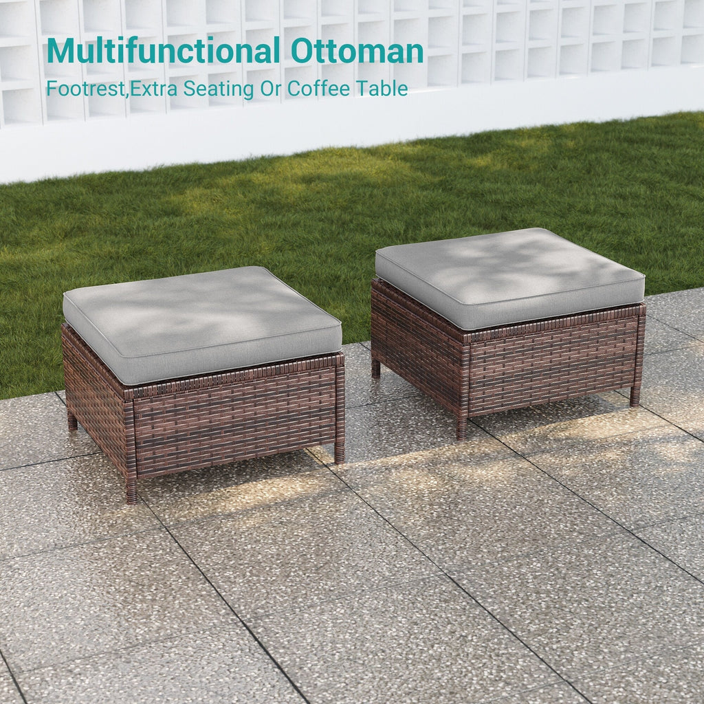 Ensemble de 8 fauteuils à bascule pivotants et sectionnels en osier marron LIVOOSUN