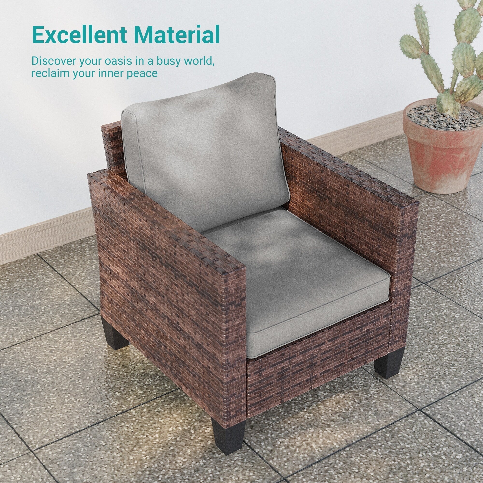 Ensemble de 8 fauteuils à bascule pivotants et sectionnels en osier marron LIVOOSUN
