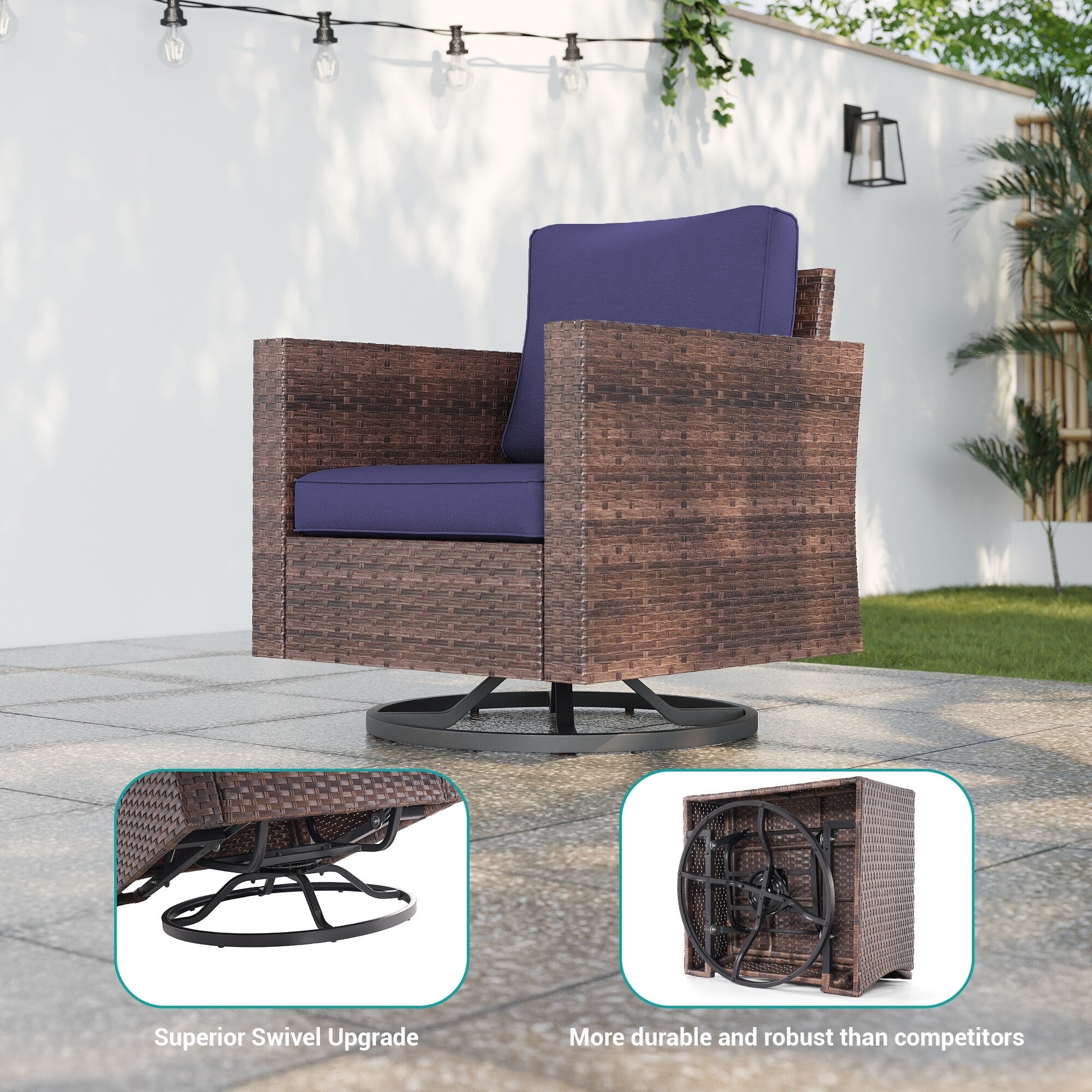 Ensemble de 8 fauteuils à bascule pivotants et sectionnels en osier marron LIVOOSUN