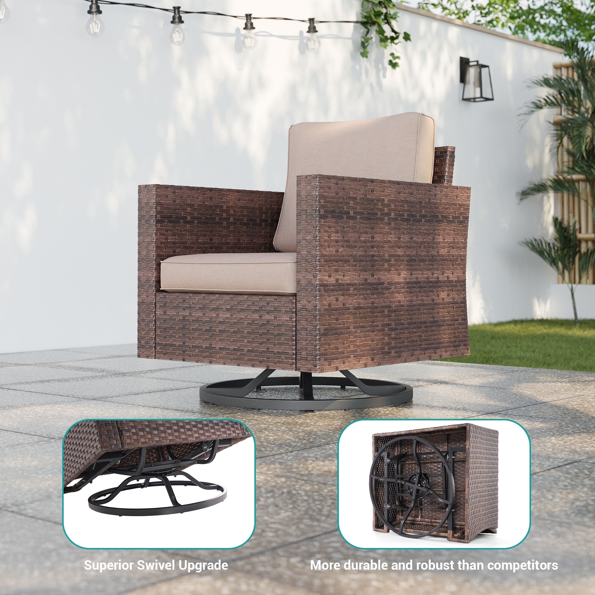 Ensemble de 8 fauteuils à bascule pivotants et sectionnels en osier marron LIVOOSUN