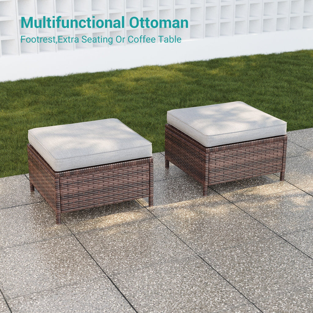 Ensemble de 8 fauteuils à bascule pivotants et sectionnels en osier marron LIVOOSUN