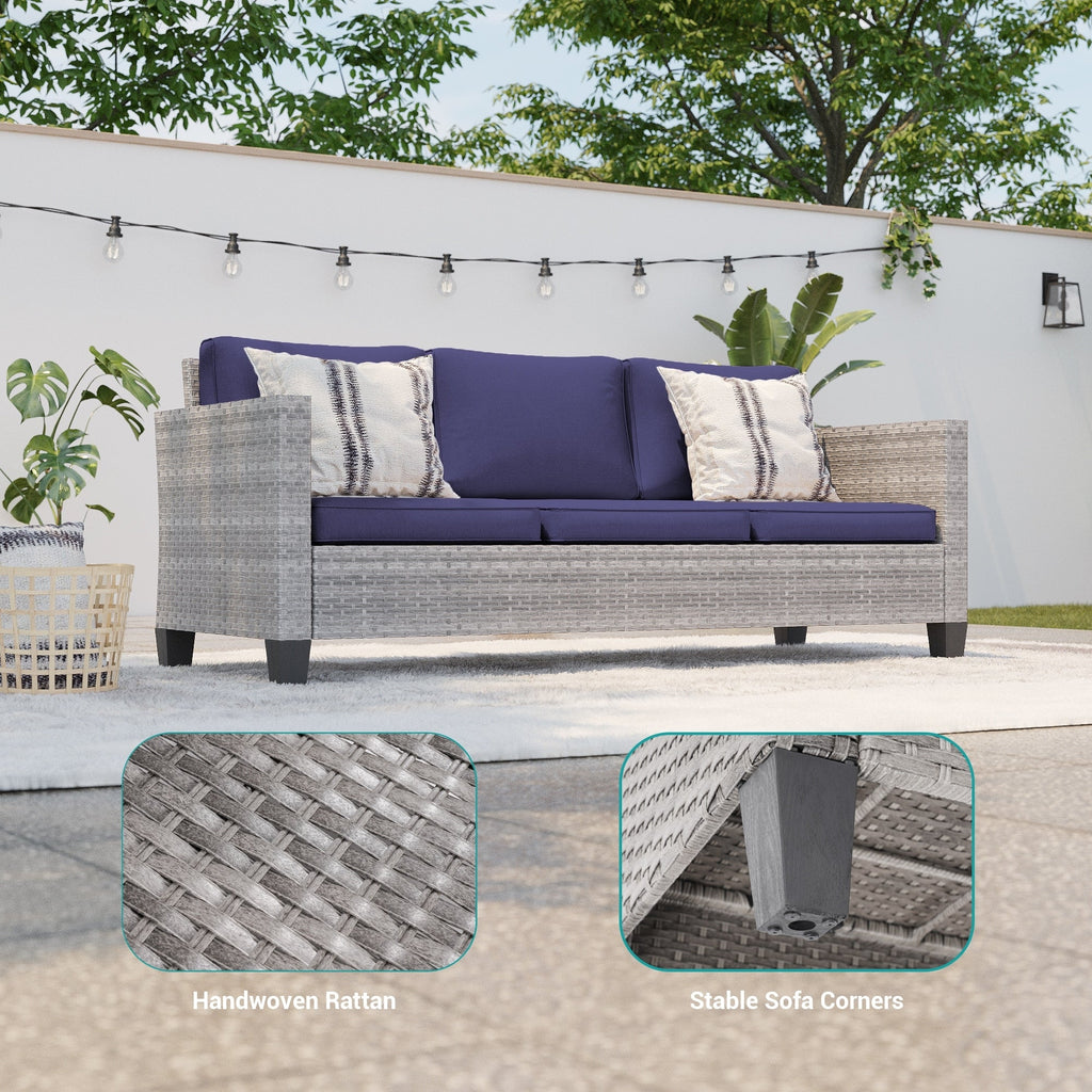 Ensemble de 9 canapés de jardin LIVOOSUN en osier PE gris, meubles d'extérieur, poufs et table