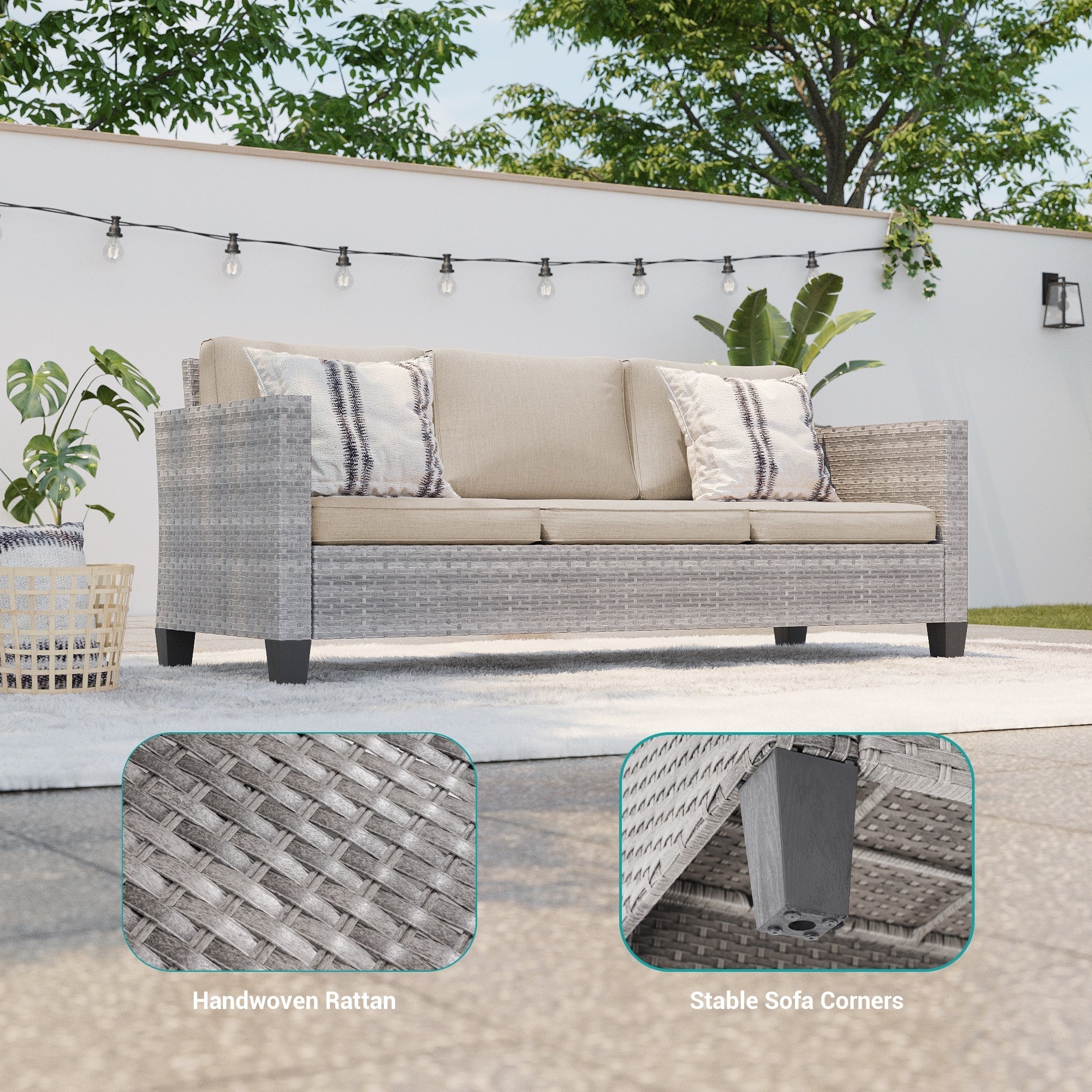 Ensemble de 9 canapés de jardin LIVOOSUN en osier PE gris, meubles d'extérieur, poufs et table
