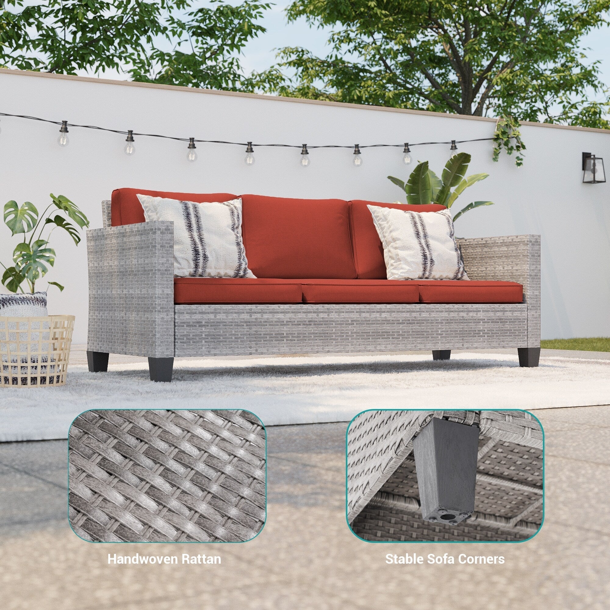 Ensemble de 9 canapés de jardin LIVOOSUN en osier PE gris, meubles d'extérieur, poufs et table
