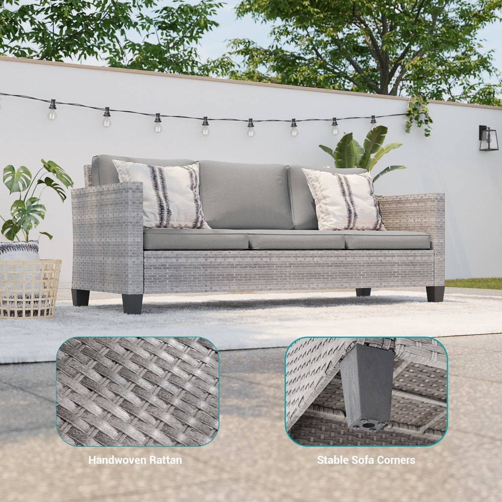 Ensemble de 9 canapés de jardin LIVOOSUN en osier PE gris, meubles d'extérieur, poufs et table