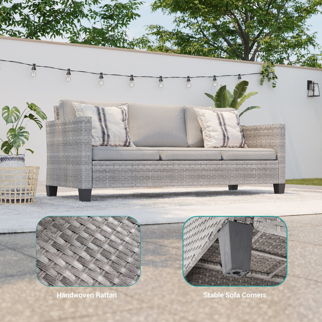 Ensemble de 9 canapés de jardin LIVOOSUN en osier PE gris, meubles d'extérieur, poufs et table