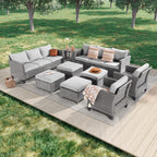 Ensemble de 9 canapés de jardin LIVOOSUN en osier PE gris, meubles d'extérieur, poufs et table