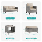 Ensemble de 9 canapés de jardin LIVOOSUN en osier PE gris, meubles d'extérieur, poufs et table