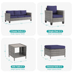 Ensemble de 9 canapés de jardin LIVOOSUN en osier PE gris, meubles d'extérieur, poufs et table