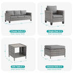 Ensemble de 9 canapés de jardin LIVOOSUN en osier PE gris, meubles d'extérieur, poufs et table
