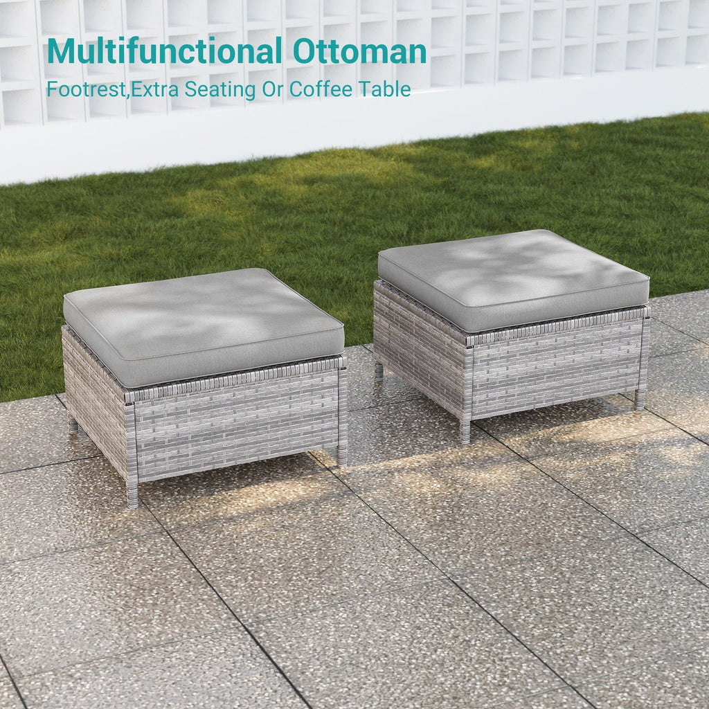 Ensemble de 9 canapés de jardin LIVOOSUN en osier PE gris, meubles d'extérieur, poufs et table