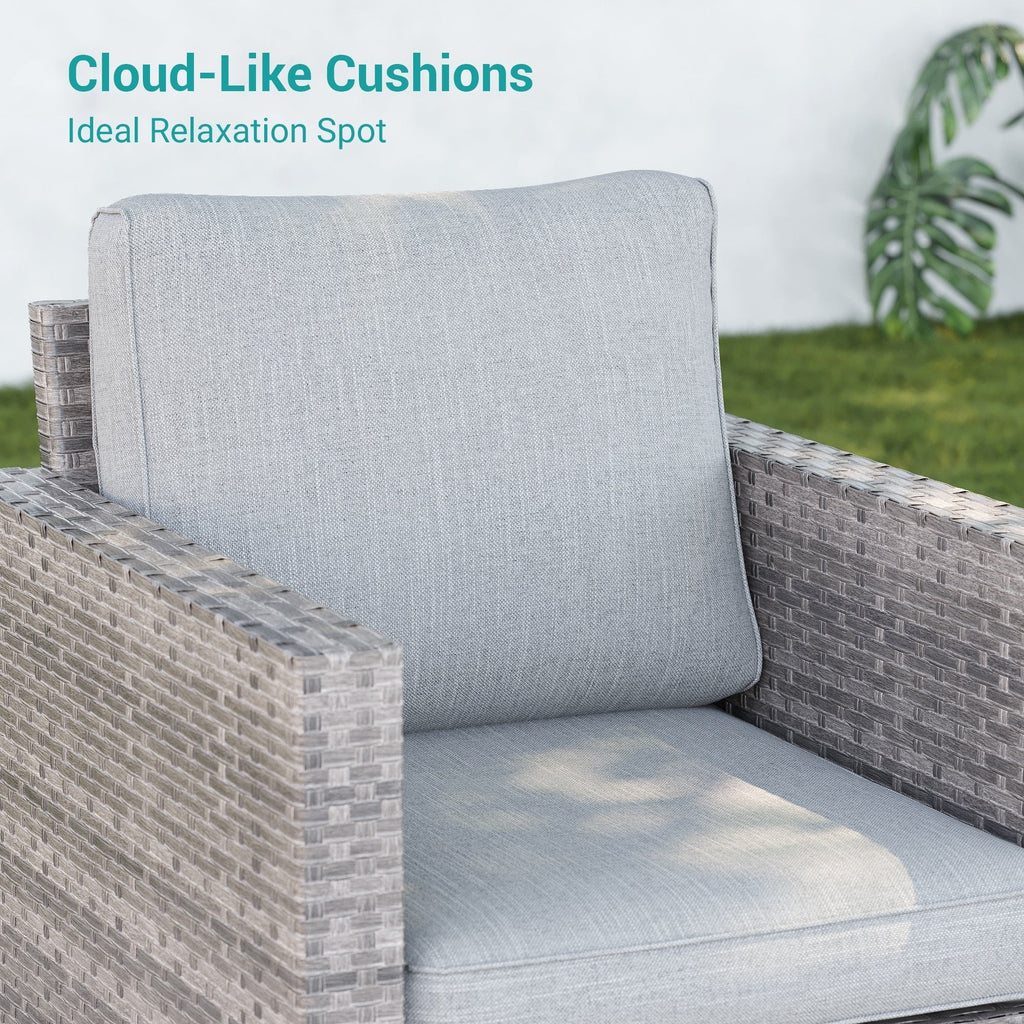 Ensemble de 9 canapés de jardin LIVOOSUN en osier PE gris, meubles d'extérieur, poufs et table