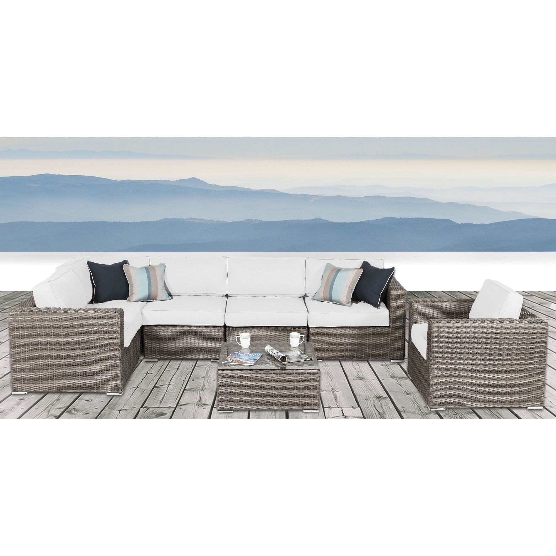 Ensemble de 7 sièges sectionnels en rotin Sunbrella avec coussins LSI