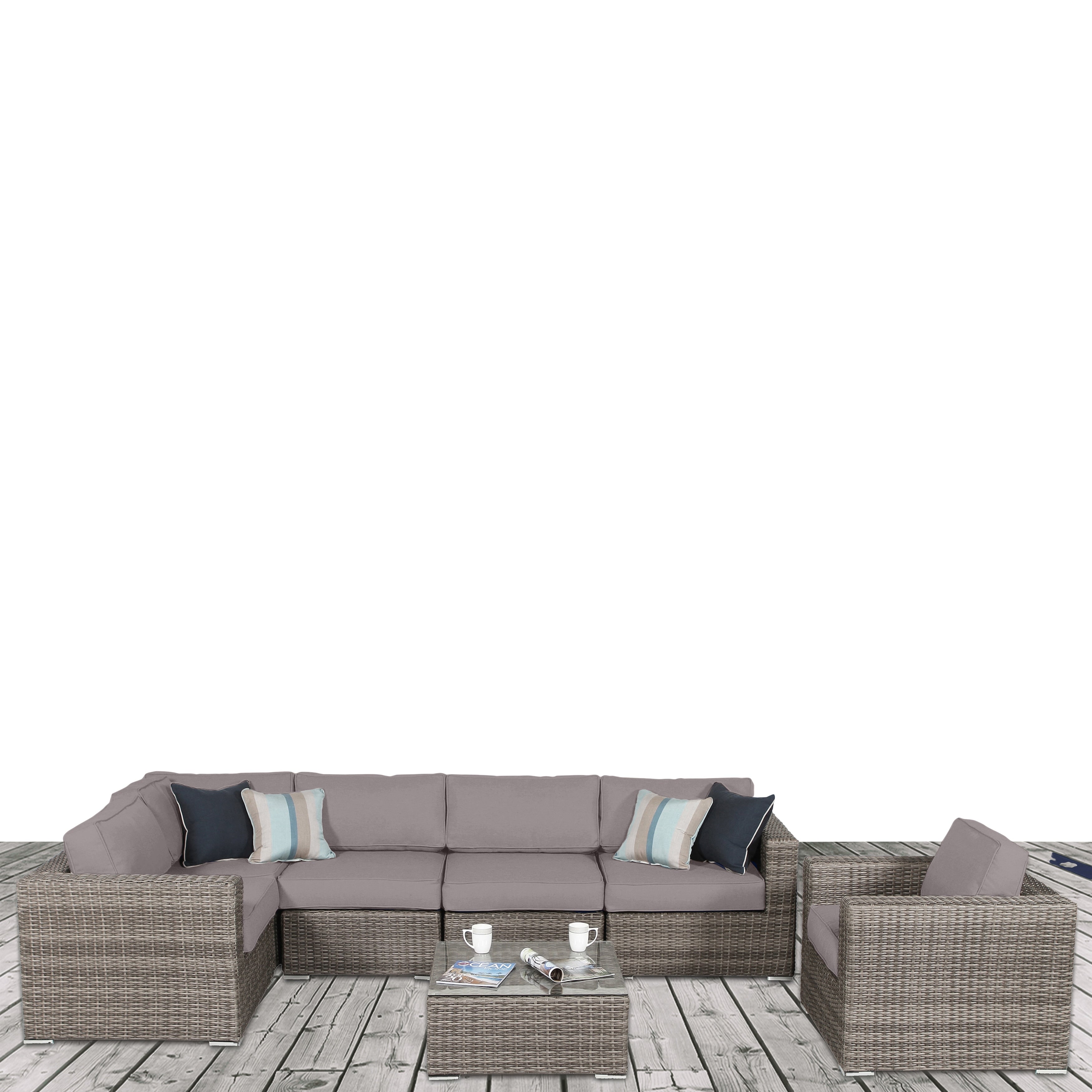 Ensemble de 7 sièges sectionnels en rotin Sunbrella avec coussins LSI