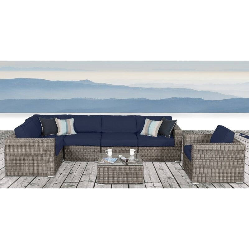 Ensemble de 7 sièges sectionnels en rotin Sunbrella avec coussins LSI