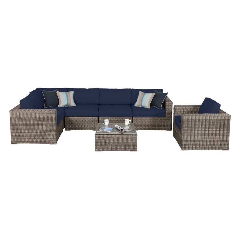 Ensemble de 7 sièges sectionnels en rotin Sunbrella avec coussins LSI