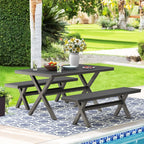 Ensemble de salle à manger d'extérieur rectangulaire 3 pièces LUE BONA en aluminium et plastique avec table et 2 bancs - 59,1 po L x 34,65 po l x 29,53 po H