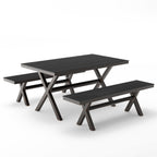 Ensemble de salle à manger d'extérieur rectangulaire 3 pièces LUE BONA en aluminium et plastique avec table et 2 bancs - 59,1 po L x 34,65 po l x 29,53 po H
