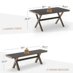 Ensemble de salle à manger d'extérieur rectangulaire 3 pièces LUE BONA en aluminium et plastique avec table et 2 bancs - 59,1 po L x 34,65 po l x 29,53 po H