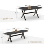 Ensemble de salle à manger d'extérieur rectangulaire 3 pièces LUE BONA en aluminium et plastique avec table et 2 bancs - 59,1 po L x 34,65 po l x 29,53 po H