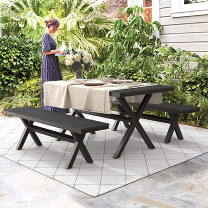 Ensemble de salle à manger d'extérieur rectangulaire 3 pièces LUE BONA en aluminium et plastique avec table et 2 bancs - 59,1 po L x 34,65 po l x 29,53 po H