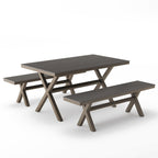 Ensemble de salle à manger d'extérieur rectangulaire 3 pièces LUE BONA en aluminium et plastique avec table et 2 bancs - 59,1 po L x 34,65 po l x 29,53 po H