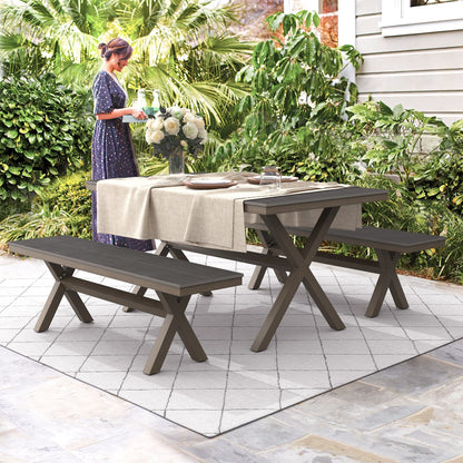 Ensemble de salle à manger d'extérieur rectangulaire 3 pièces LUE BONA en aluminium et plastique avec table et 2 bancs - 59,1 po L x 34,65 po l x 29,53 po H