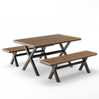 Ensemble de salle à manger d'extérieur rectangulaire 3 pièces LUE BONA en aluminium et plastique avec table et 2 bancs - 59,1 po L x 34,65 po l x 29,53 po H