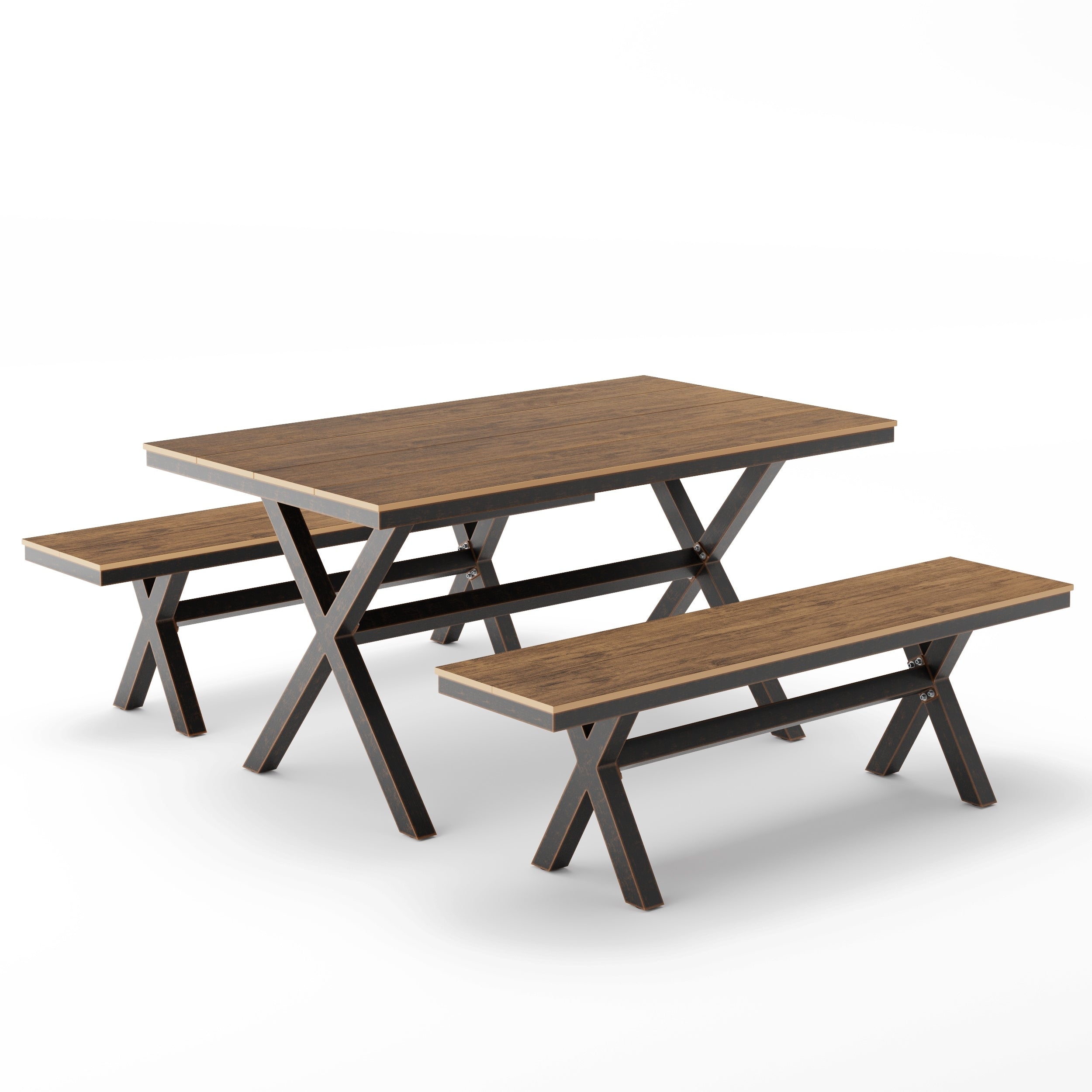 Ensemble de salle à manger d'extérieur rectangulaire 3 pièces LUE BONA en aluminium et plastique avec table et 2 bancs - 59,1 po L x 34,65 po l x 29,53 po H