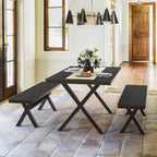 Ensemble de salle à manger d'extérieur rectangulaire 3 pièces LUE BONA en aluminium et plastique avec table et 2 bancs - 59,1 po L x 34,65 po l x 29,53 po H