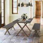 Ensemble de salle à manger d'extérieur rectangulaire 3 pièces LUE BONA en aluminium et plastique avec table et 2 bancs - 59,1 po L x 34,65 po l x 29,53 po H