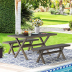 Ensemble de salle à manger d'extérieur rectangulaire 3 pièces LUE BONA en aluminium et plastique avec table et 2 bancs - 59,1 po L x 34,65 po l x 29,53 po H