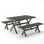 Ensemble de salle à manger d'extérieur rectangulaire 3 pièces LUE BONA en aluminium et plastique avec table et 2 bancs - 59,1 po L x 34,65 po l x 29,53 po H