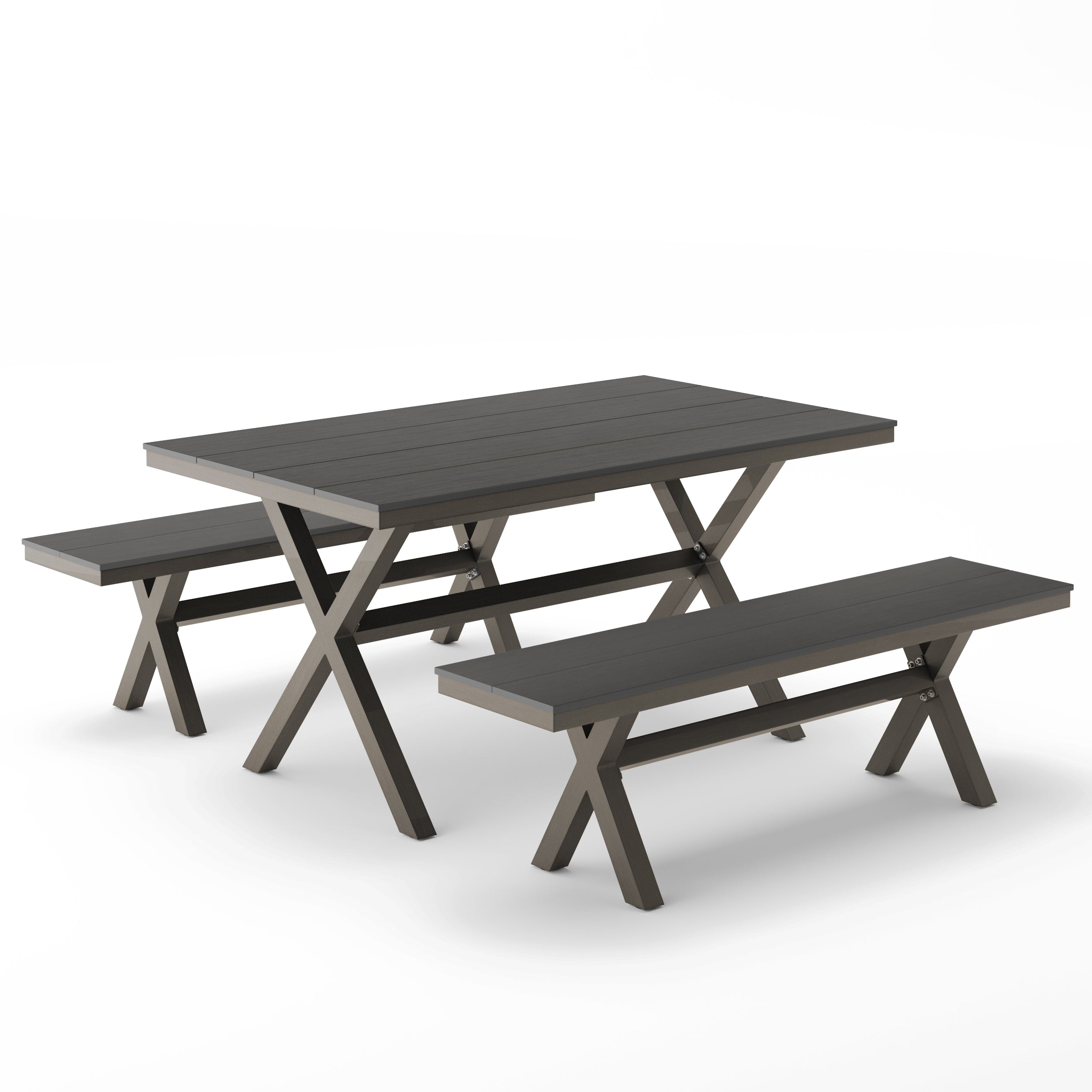 Ensemble de salle à manger d'extérieur rectangulaire 3 pièces LUE BONA en aluminium et plastique avec table et 2 bancs - 59,1 po L x 34,65 po l x 29,53 po H