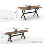 Ensemble de salle à manger d'extérieur rectangulaire 3 pièces LUE BONA en aluminium et plastique avec table et 2 bancs - 59,1 po L x 34,65 po l x 29,53 po H