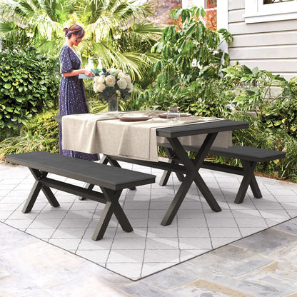 Ensemble de salle à manger d'extérieur rectangulaire 3 pièces LUE BONA en aluminium et plastique avec table et 2 bancs - 59,1 po L x 34,65 po l x 29,53 po H