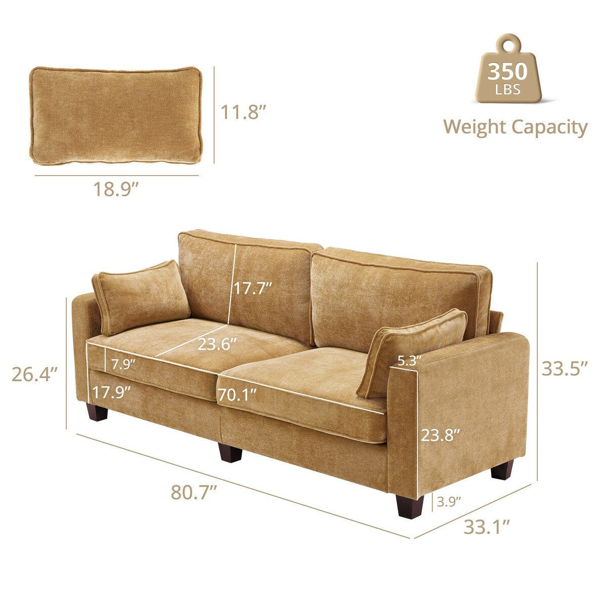 Canapé 3 places rectangulaire en velours côtelé LUE BONA 81, moderne, rembourré, en polyester, avec base en bois, pour salon