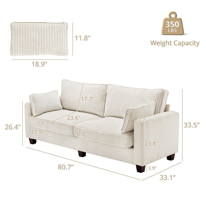 Canapé 3 places rectangulaire en velours côtelé LUE BONA 81, moderne, rembourré, en polyester, avec base en bois, pour salon