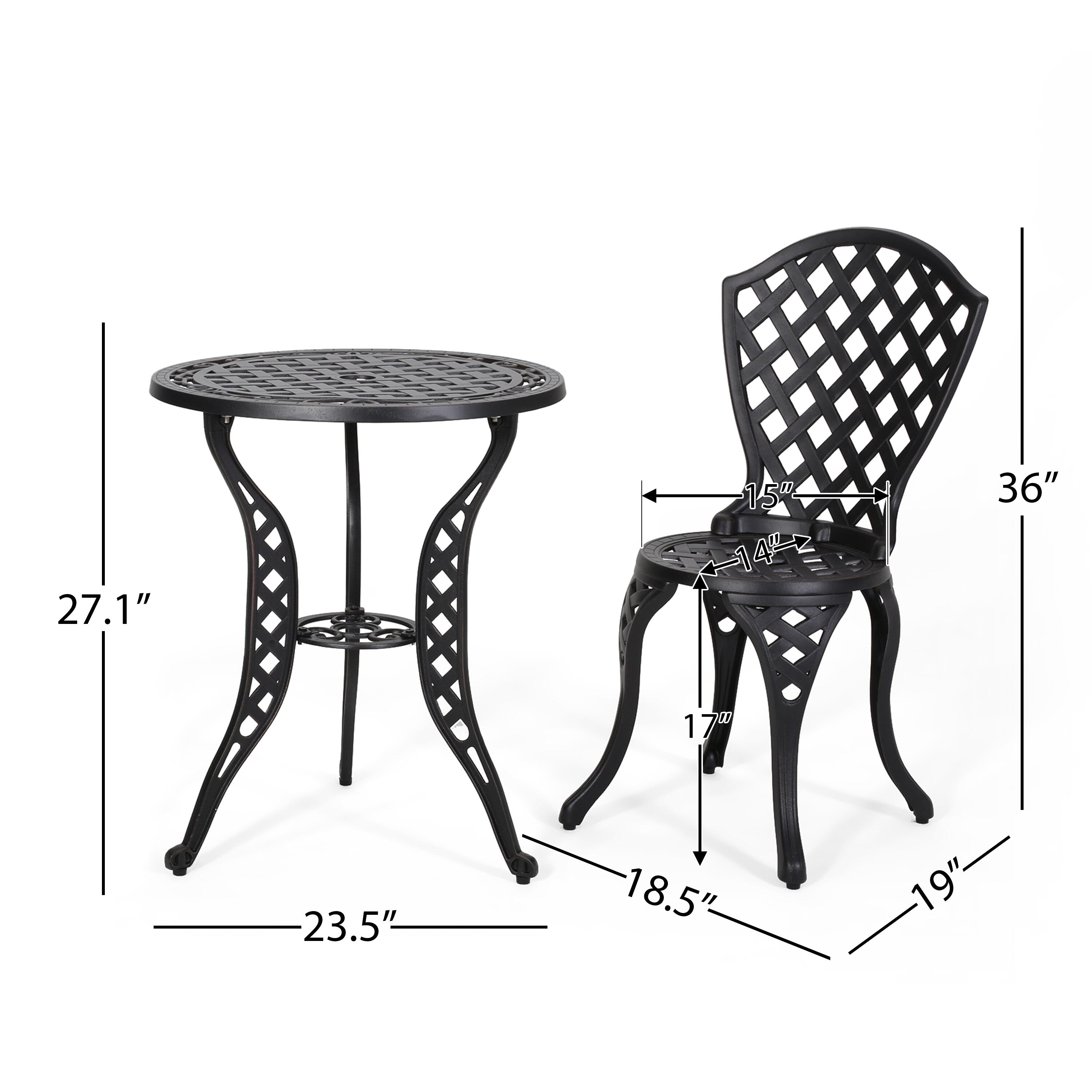 Ensemble bistrot d'extérieur 3 pièces en aluminium moulé La Sola par Christopher Knight Home