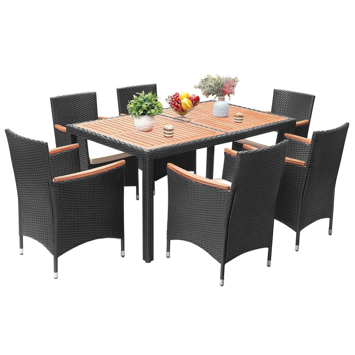 Ensemble de salle à manger d'extérieur Lacoo PE en osier et bois d'acacia