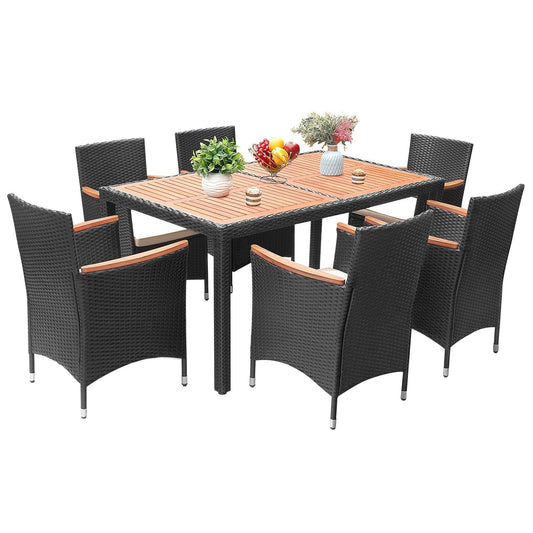 Ensemble de salle à manger d'extérieur Lacoo PE en osier et bois d'acacia