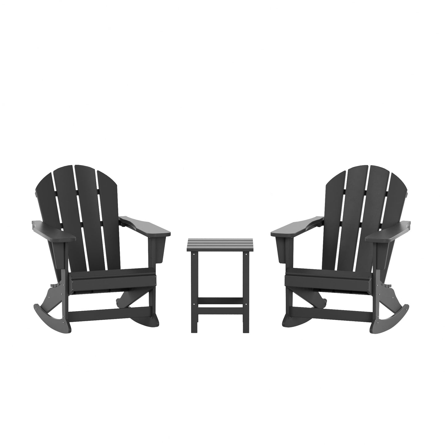 Chaises à bascule d'extérieur Polytrends Laguna en PEHD toutes saisons avec table d'appoint (ensemble de 3 pièces)