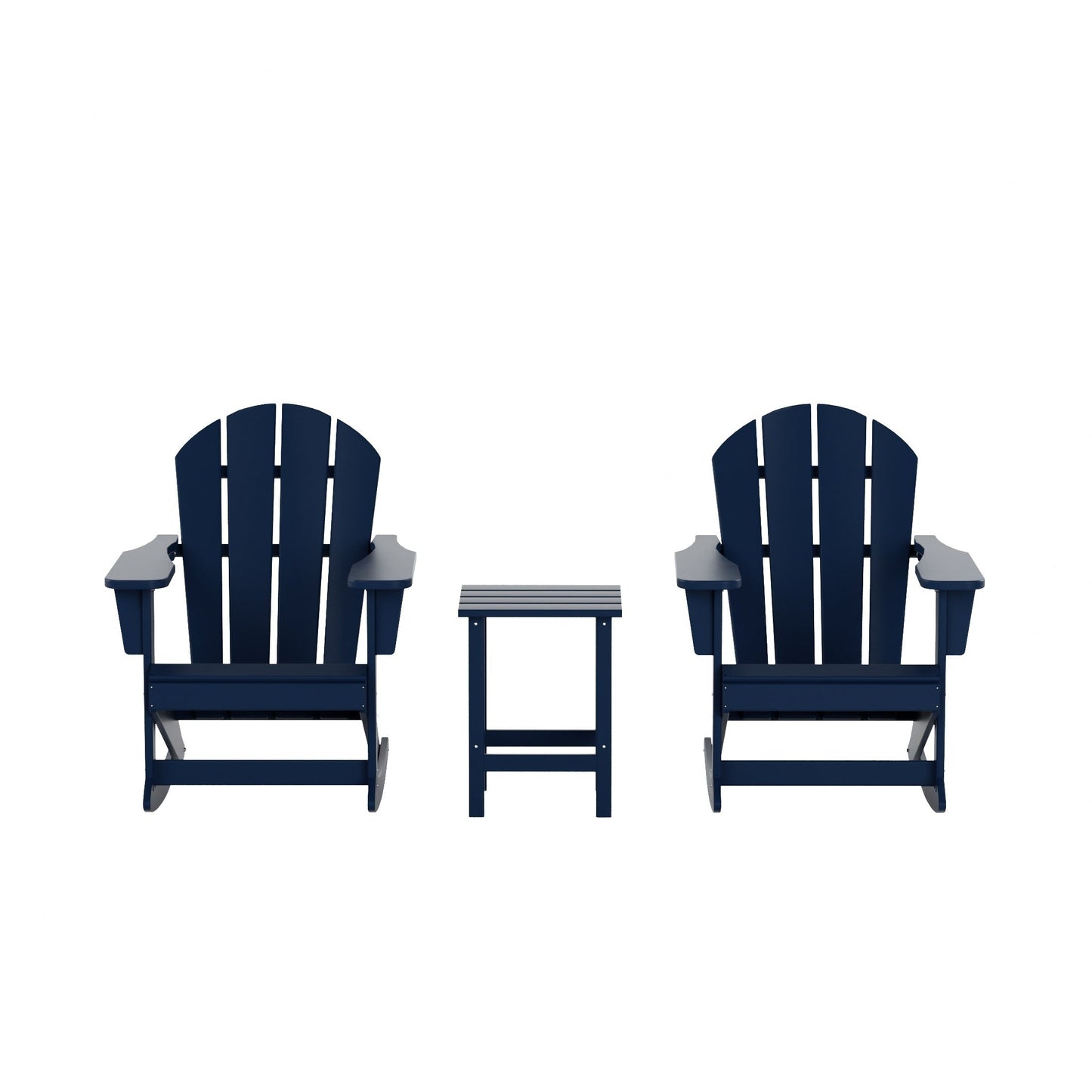 Chaises à bascule d'extérieur Polytrends Laguna en PEHD toutes saisons avec table d'appoint (ensemble de 3 pièces)