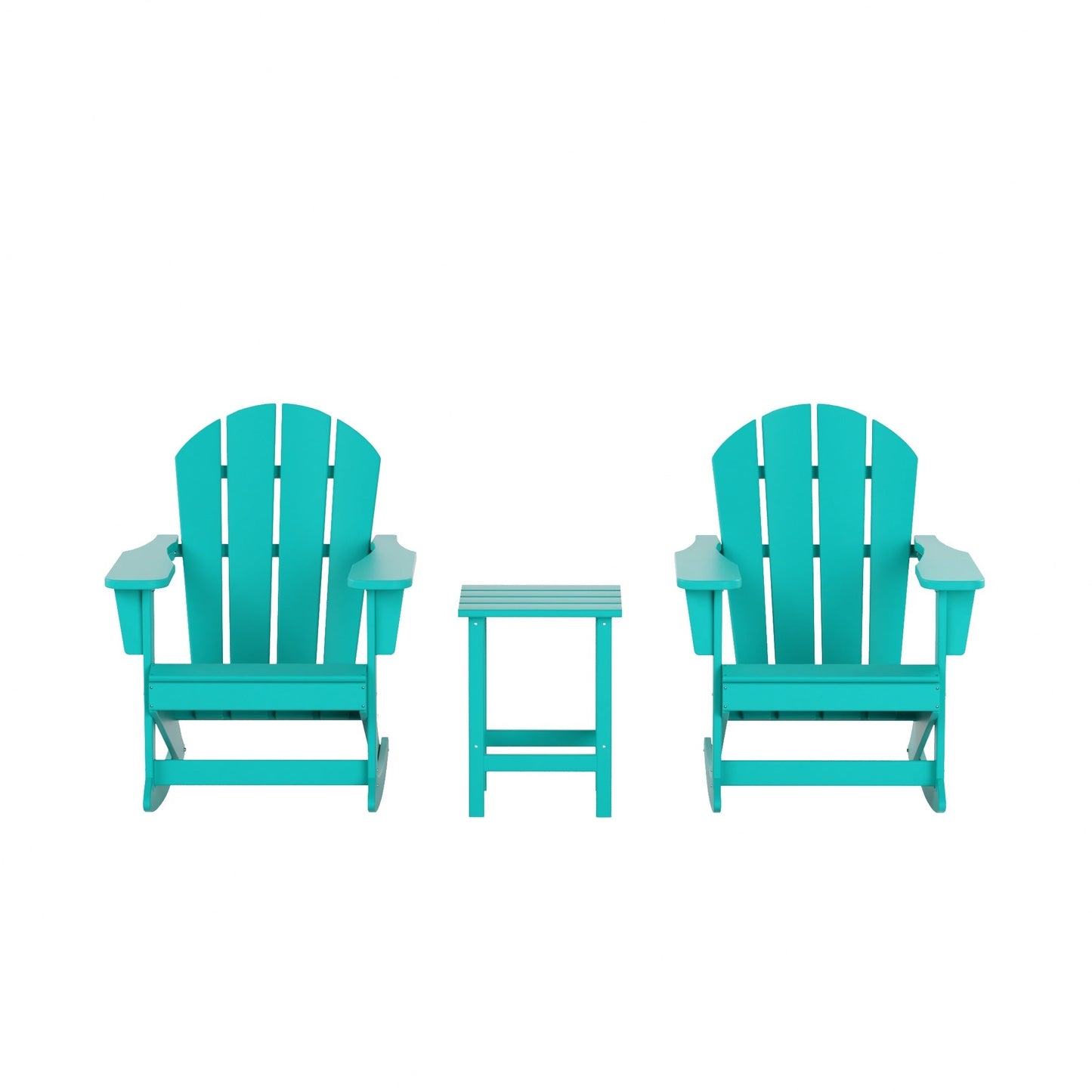 Chaises à bascule d'extérieur Polytrends Laguna en PEHD toutes saisons avec table d'appoint (ensemble de 3 pièces)