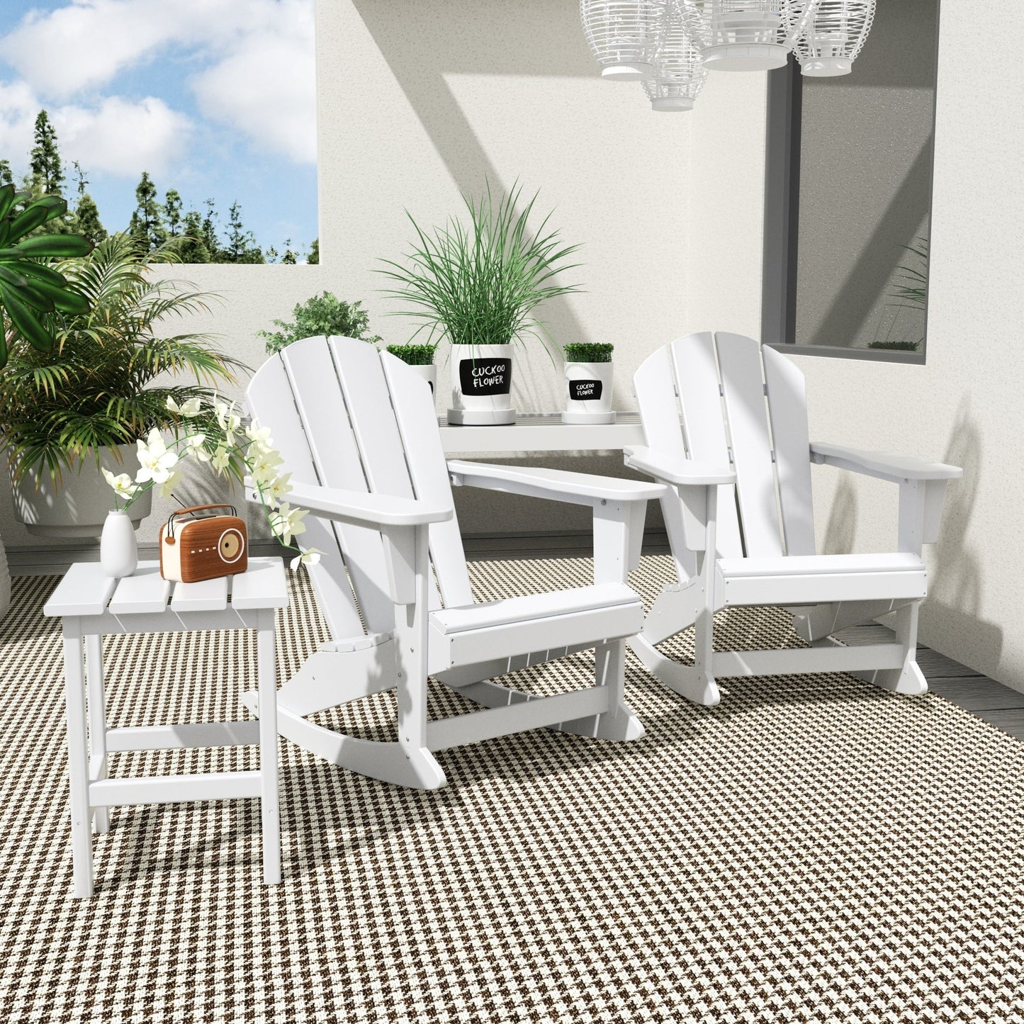 Chaises à bascule d'extérieur Polytrends Laguna en PEHD toutes saisons avec table d'appoint (ensemble de 3 pièces)